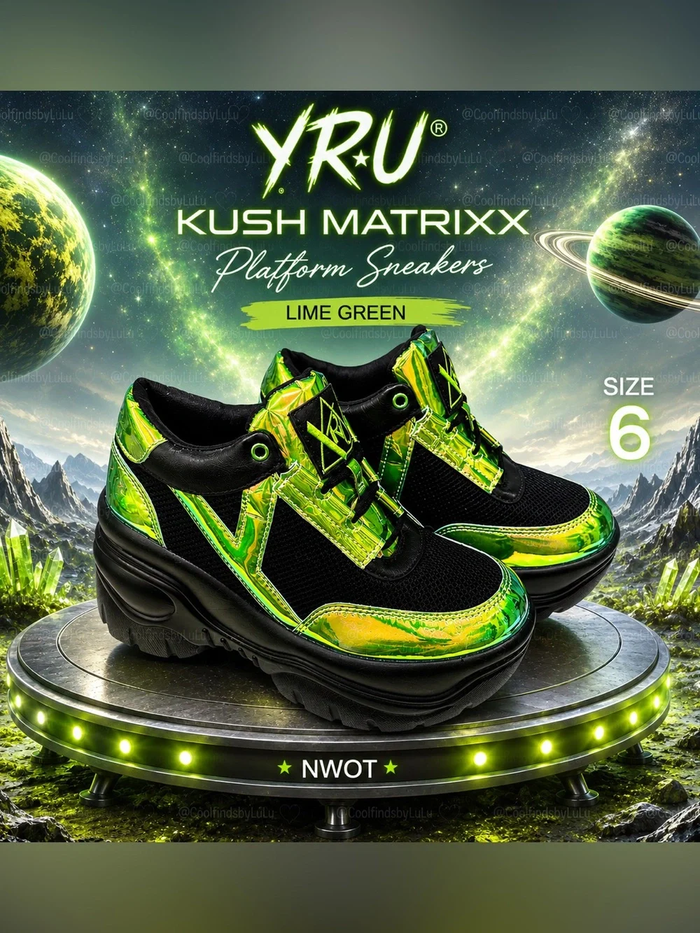 NWOT YRU Matrixx Lime Green Platform Sneakers | Size 6